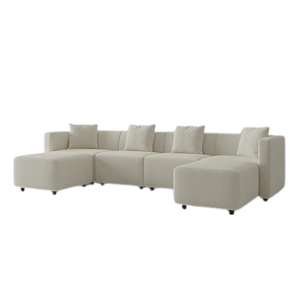 Acanva Convertible Modern Linen-Like Fabric Living Room Furniture Set With Reversible Chaise Lounge