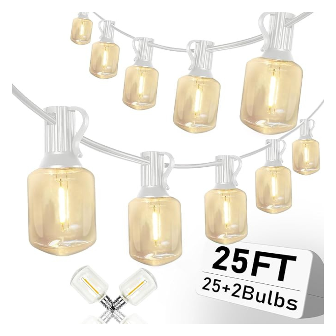 25Ft LED Outdoor String Lights With 27 Edison Plastic Bulbs