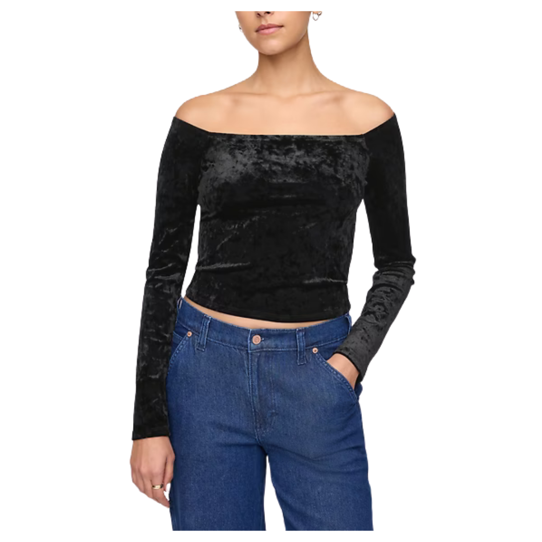 Gap Women's Cropped Velvet Off-Shoulder Top (2 Colors)