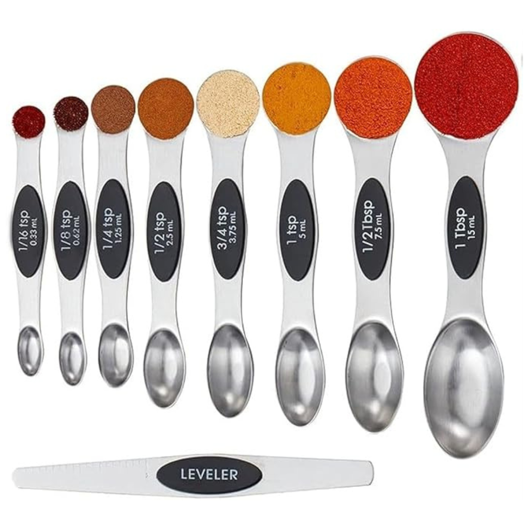 9-Piece Magnetic Stainless Steel Cooking Spoons with Measurement