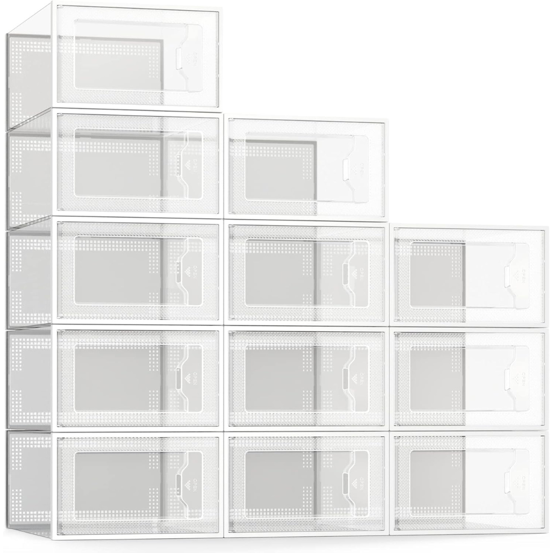 12-Pack See Spring Large Clear Plastic Stackable Shoe Organizer