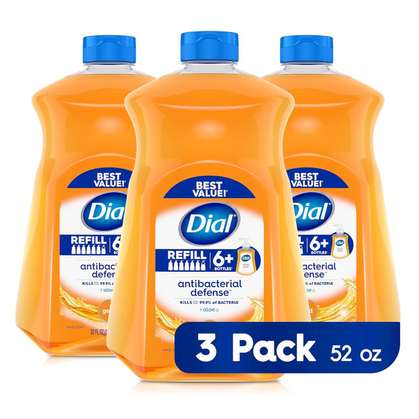 3 Bottles Of Dial Antibacterial Liquid Hand Soap Refill, Gold (52 fl oz Bottles)