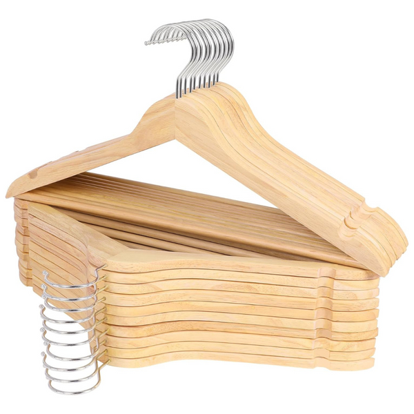 30-Pack Solid Wood Hangers With 360 Swivel Chrome Hook