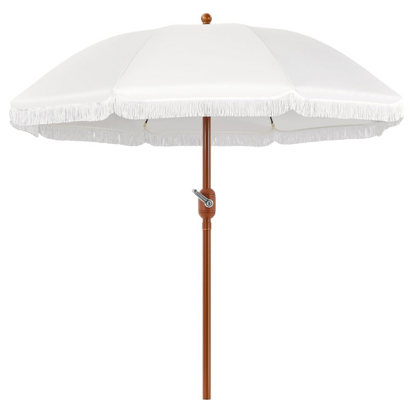 9ft Fringe Portable Patio Umbrella With Tilting Aluminum Pole