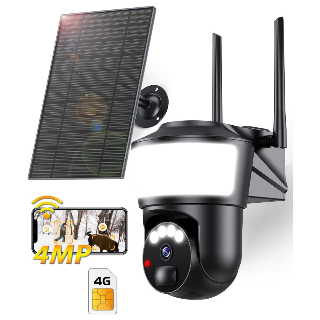 Upgraded 4G LTE Cellular 4MP Solar Powered Security Camera Outdoor System