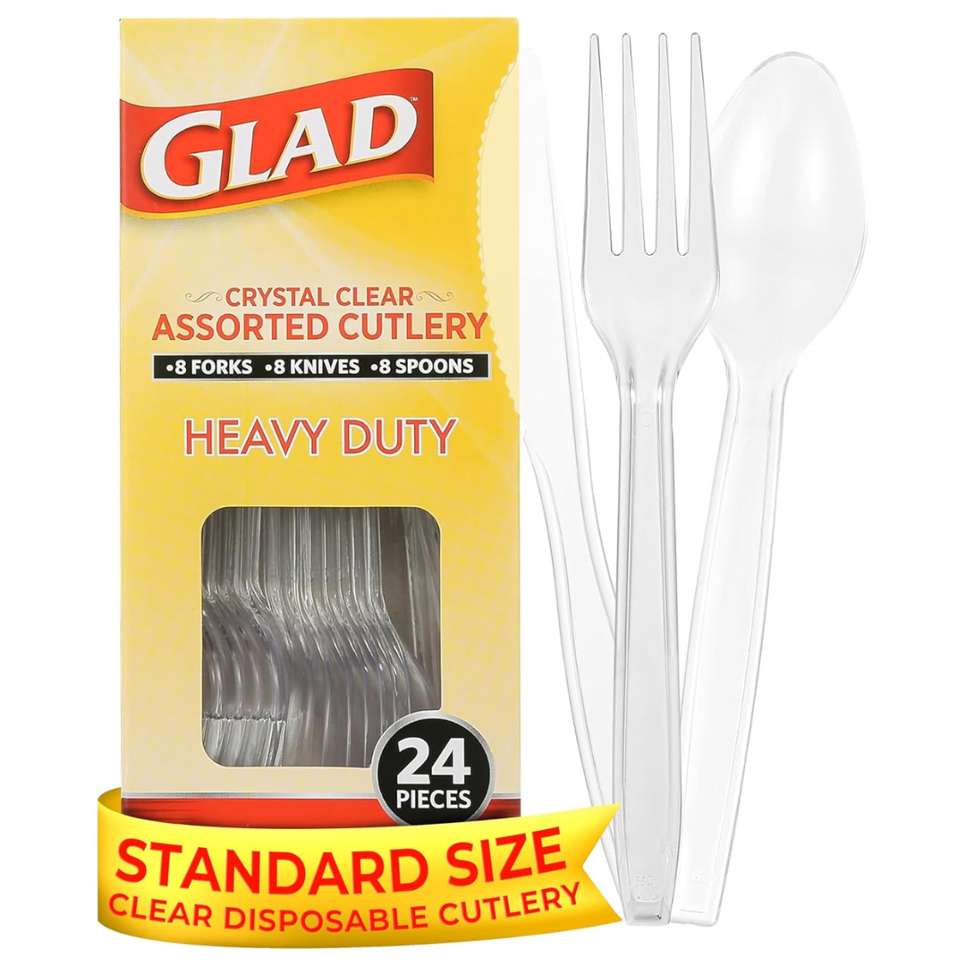 24-Pack Assorted Crystal Clear Plastic Cutlery Set