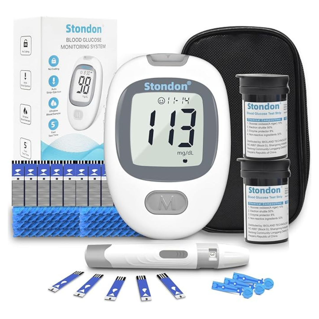 Blood Glucose Monitor Kit With 100 Glucometer Strips & 100 Lancets