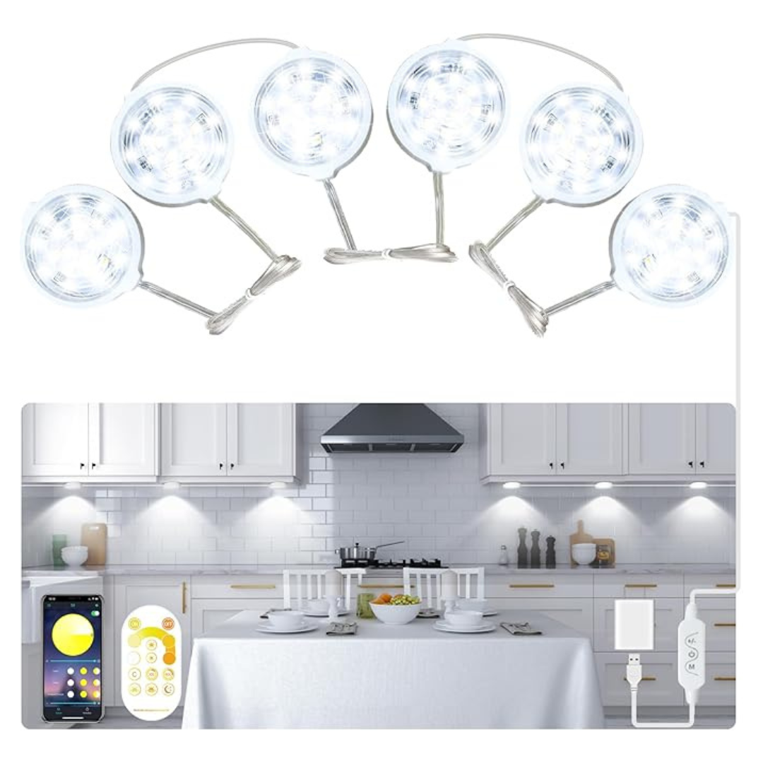 6-Pack Dimmable Multi-White LED Under Cabinet Light W/ APP & Remote