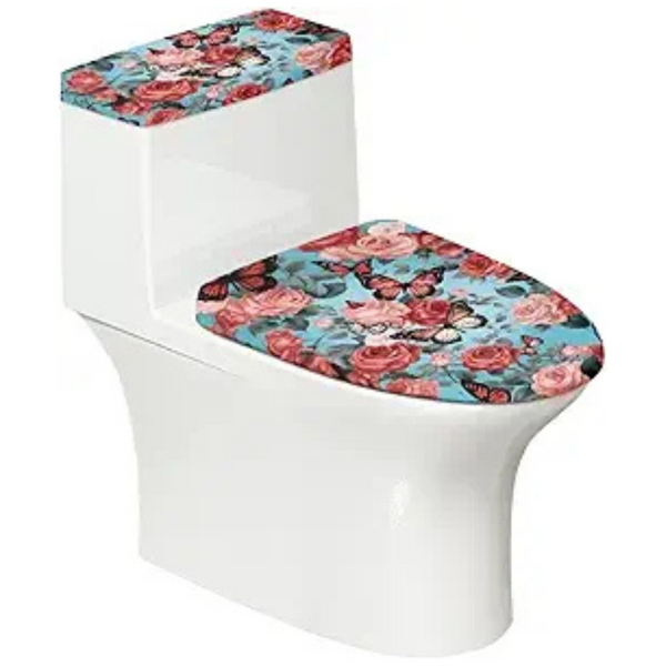 Butterfly Rose Toilet Lid Cover and Toilet Tank Cover