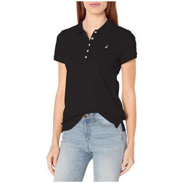 Nautica Women's 5-Button Short Sleeve Breathable 100% Cotton Polo Shirt