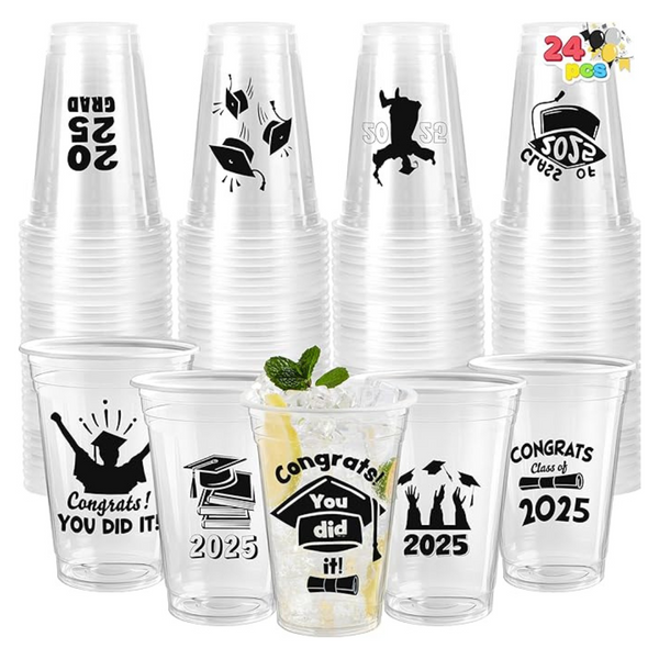 24-Piece 16OZ Graduation Party Plastic Cups (Black)