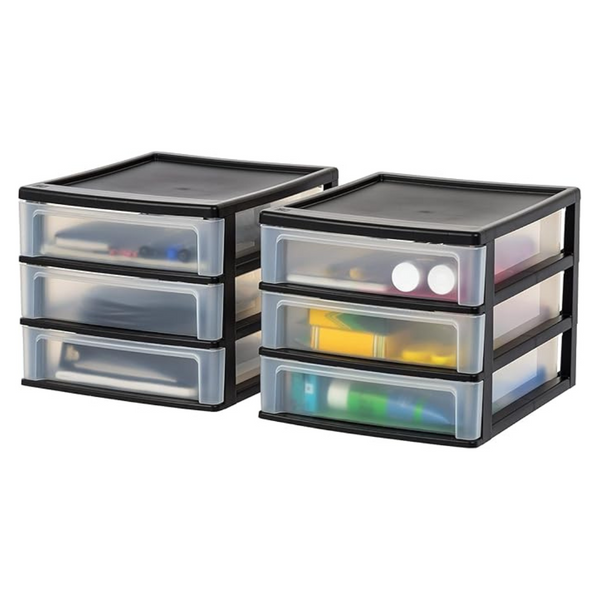 2-Pack IRIS USA Plastic Stacking Desk Top 3-Drawer Storage Organizer