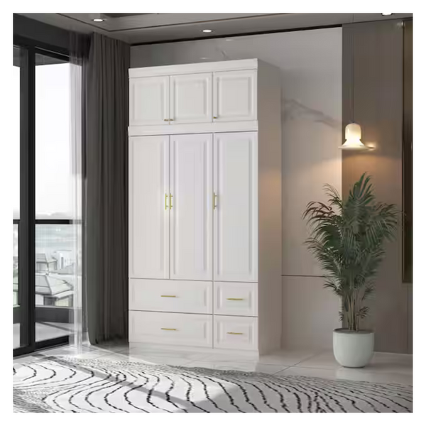 White 6-Door Big Wardrobe Armoires With Hanging Rod