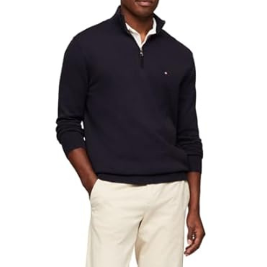 Tommy Hilfiger Men's Essential Cotton Quarter Zip Mock Sweater