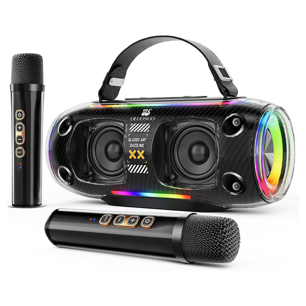 Karaoke Portable Bluetooth Speaker With 2 Wireless Microphones