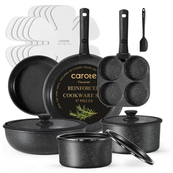 17-Piece Carote Granite Reinforced Non Stick Cookware Set