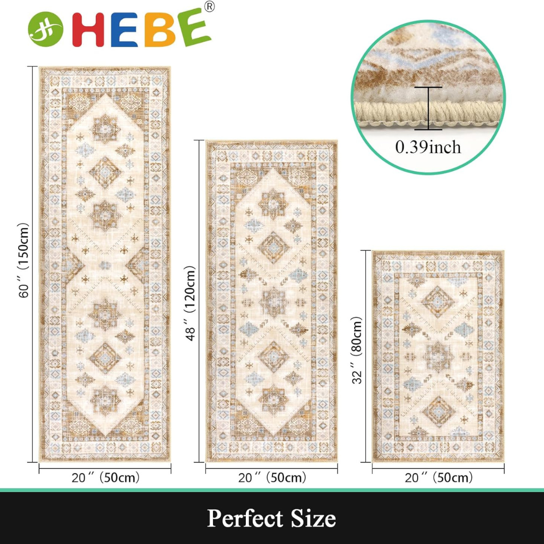 3-Piece Non Slip Washable Boho Kitchen Rug (Various)