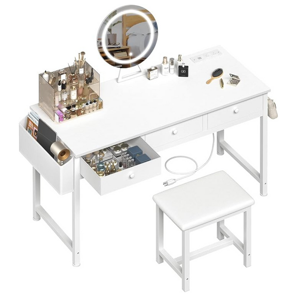 47" White Makeup Vanity Desk with Lights