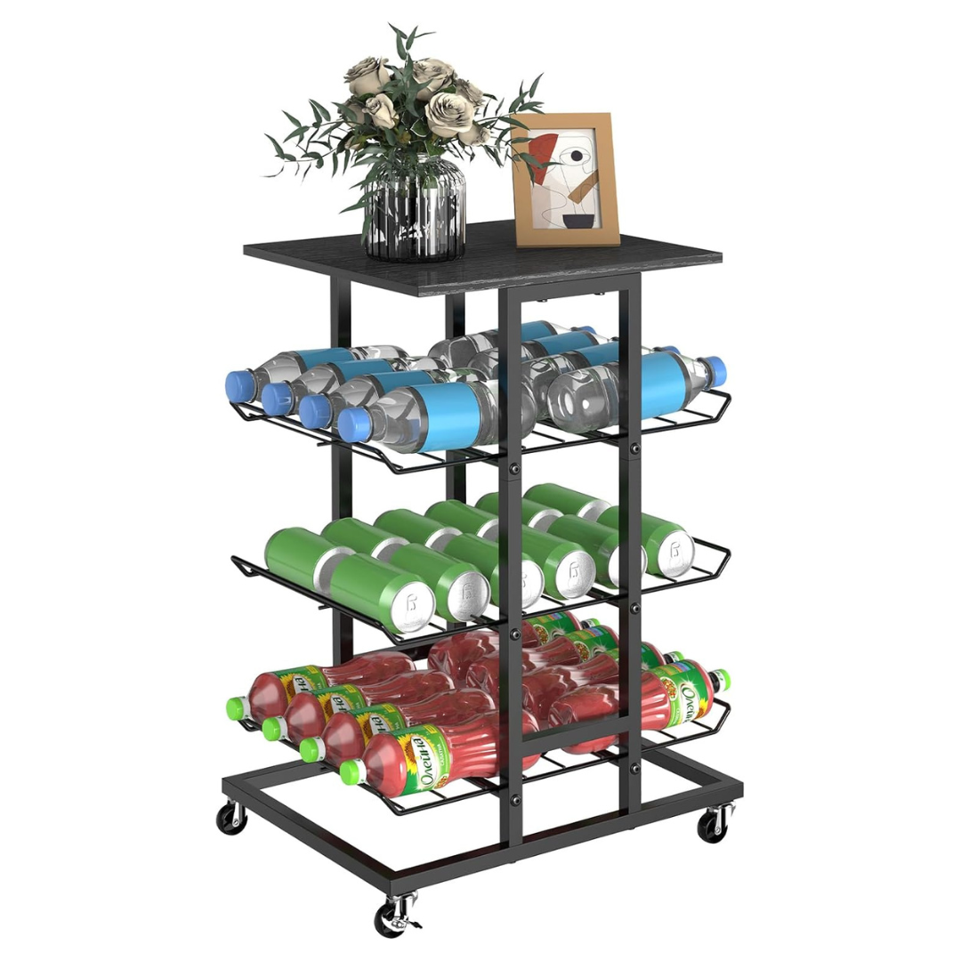 4 Tier Free Standing Water Bottle Holder Stand With Storage