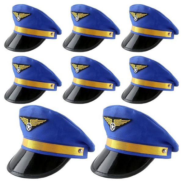 8 Pack Adjustable Pilot Hat Airplane Captain Hat