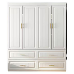 White Wood 63" W 4-Door Big Wardrobe Armoires