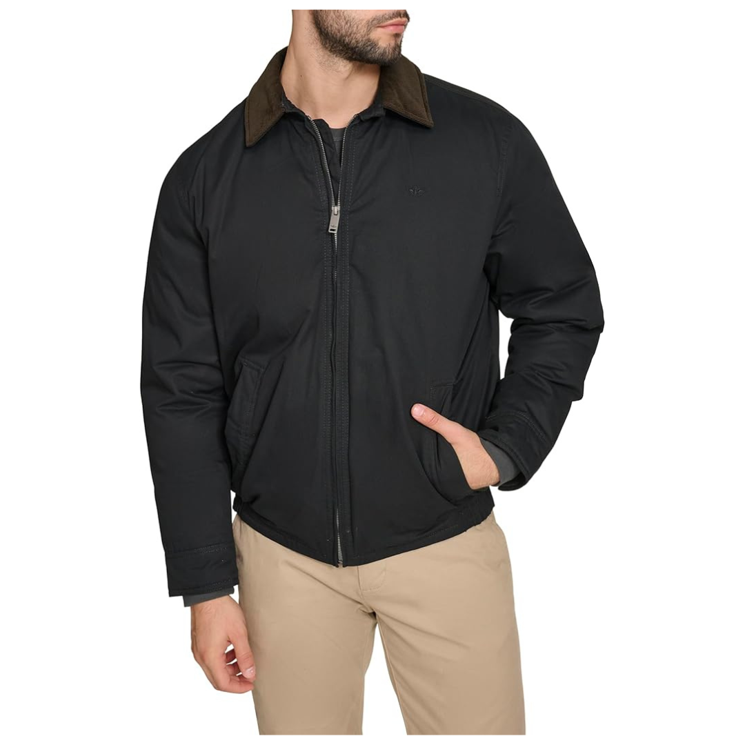 Dockers Men's Cotton Twill Bomber Jacket With Padded Lining (Black)