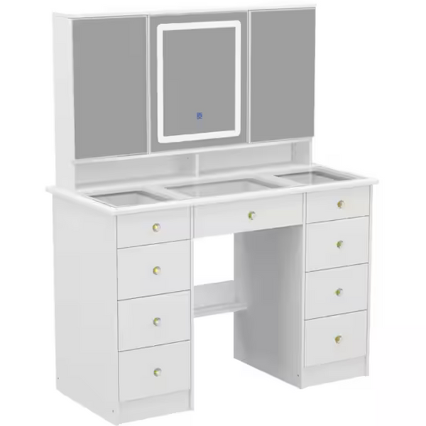 9 Drawers Wood White Makeup Vanity Desk