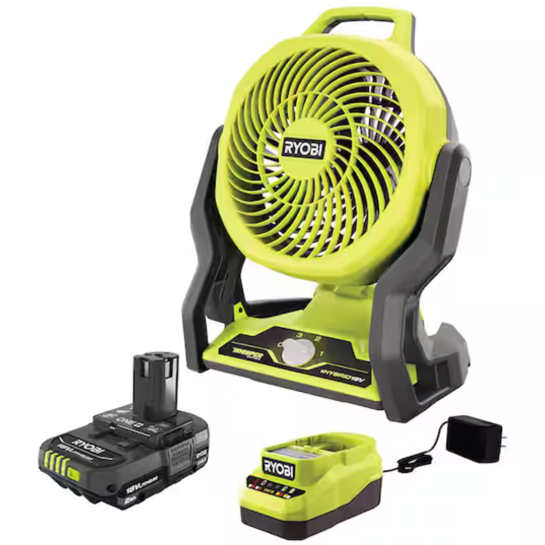 Ryobi ONE+ 18V Cordless Hybrid 7-1/2" Fan Kit W/2Ah Battery And Charger