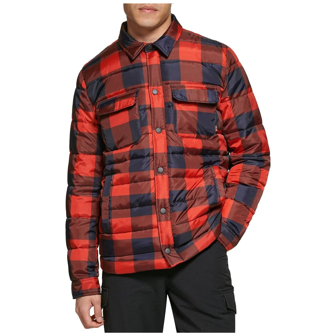 Bass Outdoor Men's Quilted Utility Shacket (Red/Black Plaid)