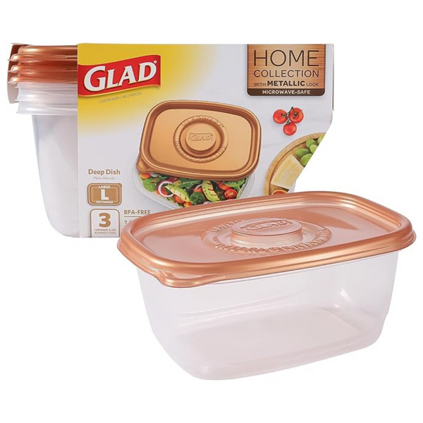 3-Count 64 Oz GladWare Home Deep Dish Food Storage Containers And Lids