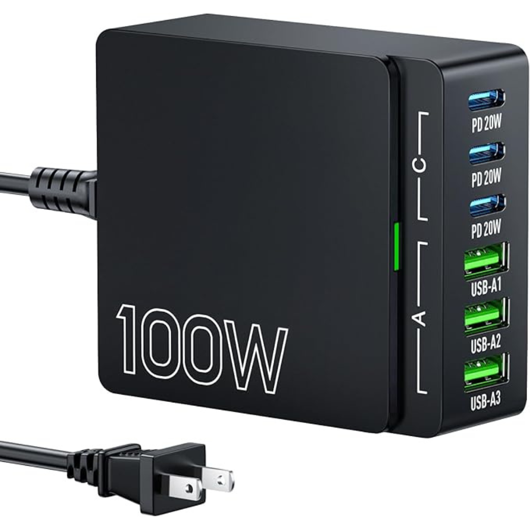 100W 6 Port GaN PD 3.0 Type C/USB A Wall Charger Adapter