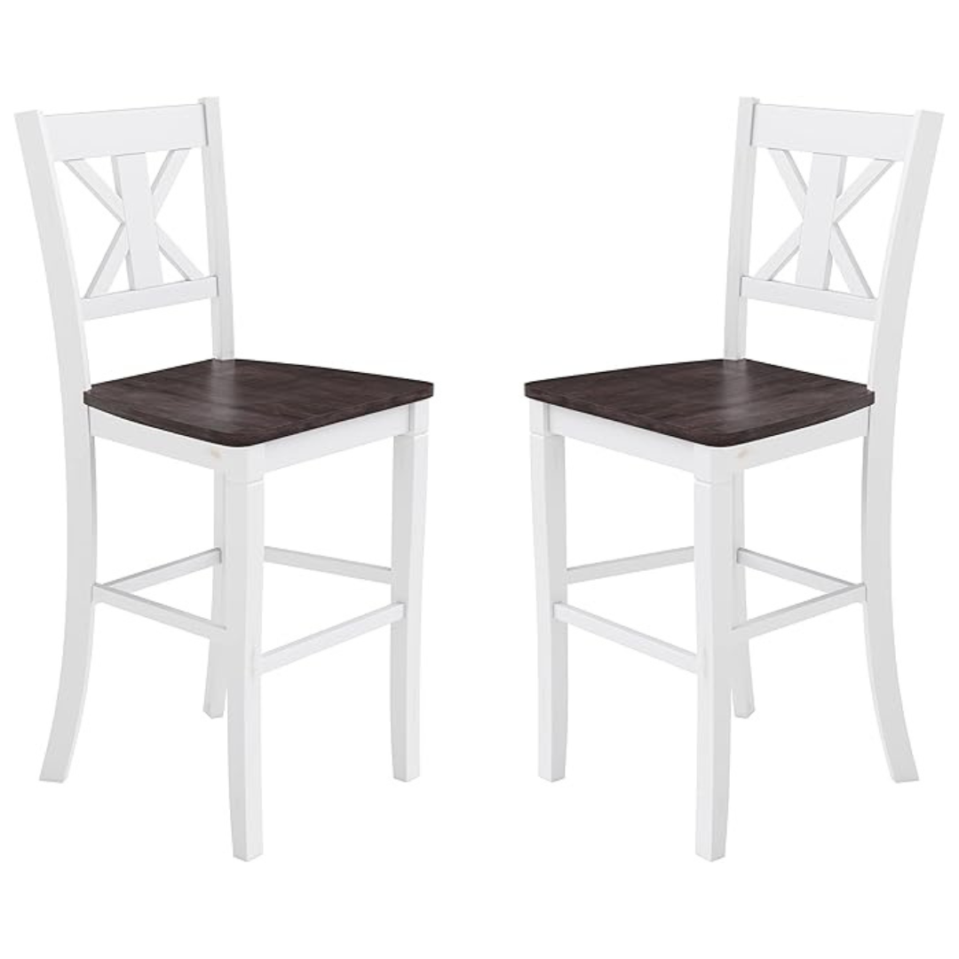 2-Set Modern Farmhouse Wooden Bar Stools