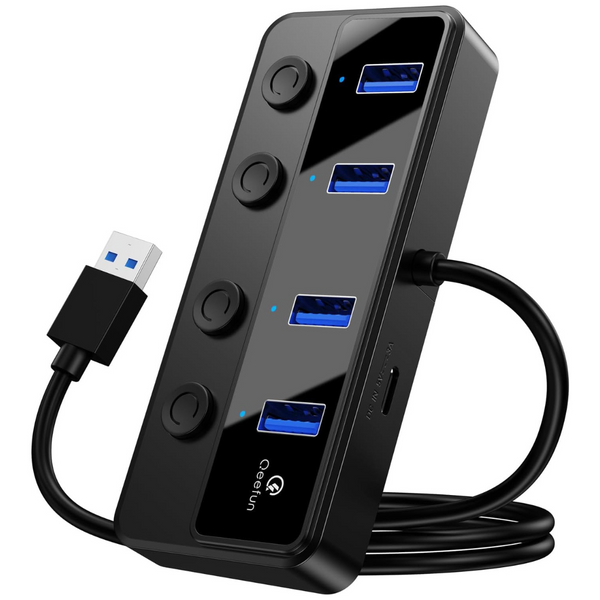 4-Port USB 3.0 Hub Adapter with 2-Ft Extended Cable