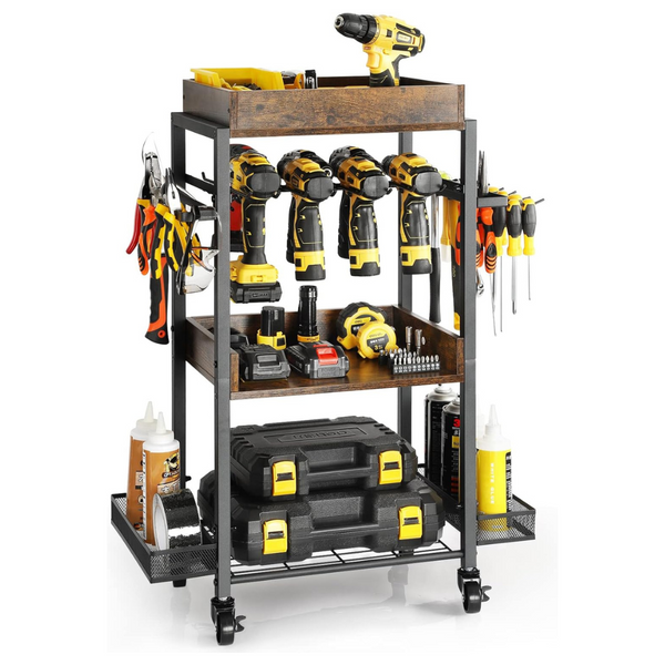 Olakee Portable Tiered Shelf Rolling Power Tool Organizer