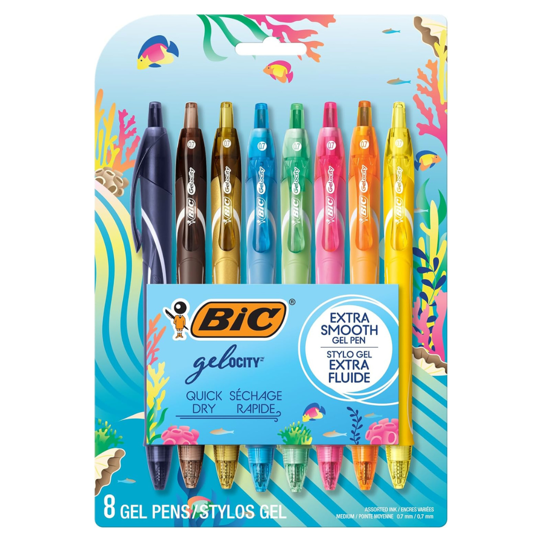 BIC Gelocity Quick Dry Ocean Themed Gel Pens, Medium Point (8-Count)