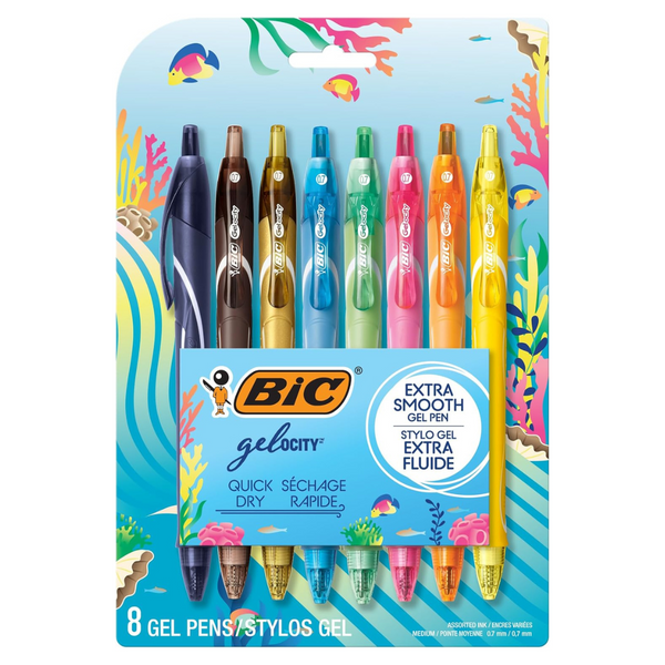 BIC Gelocity Quick Dry Ocean Themed Gel Pens, Medium Point (8-Count)