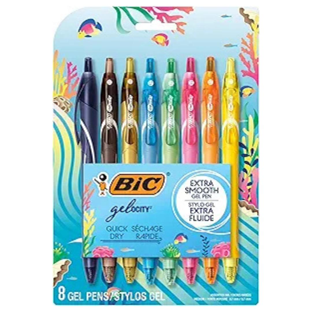 8-Count BIC Gelocity Quick Dry Ocean Themed Gel Pens