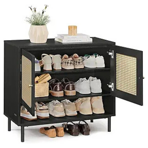 Vasagle Natural Rattan 3-Tier 16 Pair Shoe Storage Cabinet