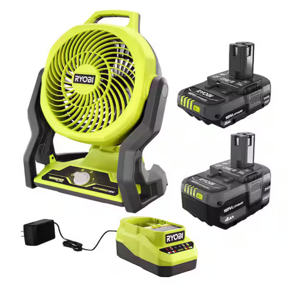 Ryobi ONE+ 18V Cordless Hybrid 7-1/2" Fan + 2Ah Battery + RYOBI ONE+ 18V Lithium-Ion Starter Kit