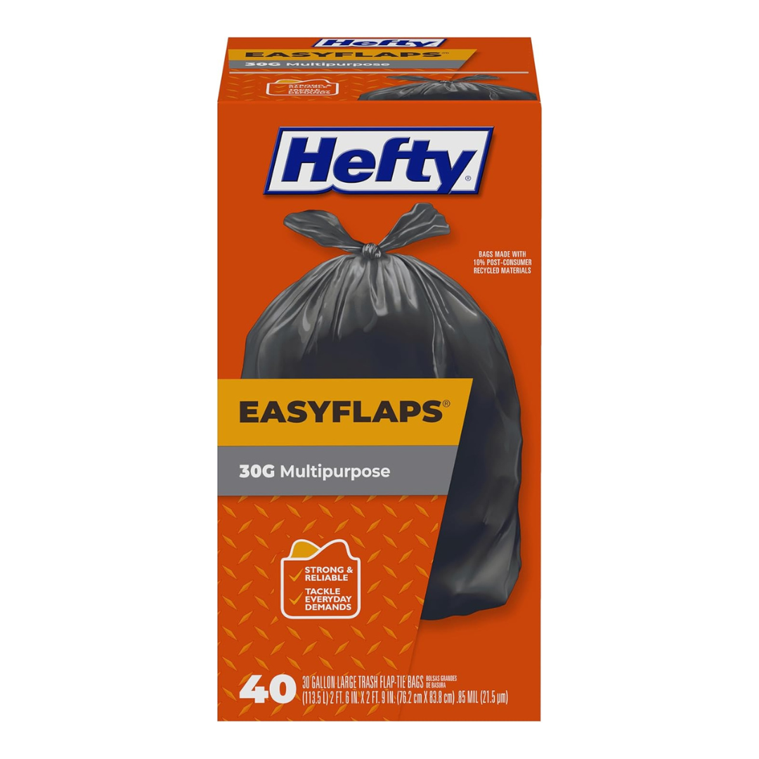 40-Count Hefty Easy Flaps Multipurpose Large Trash Bags, 30 Gallon