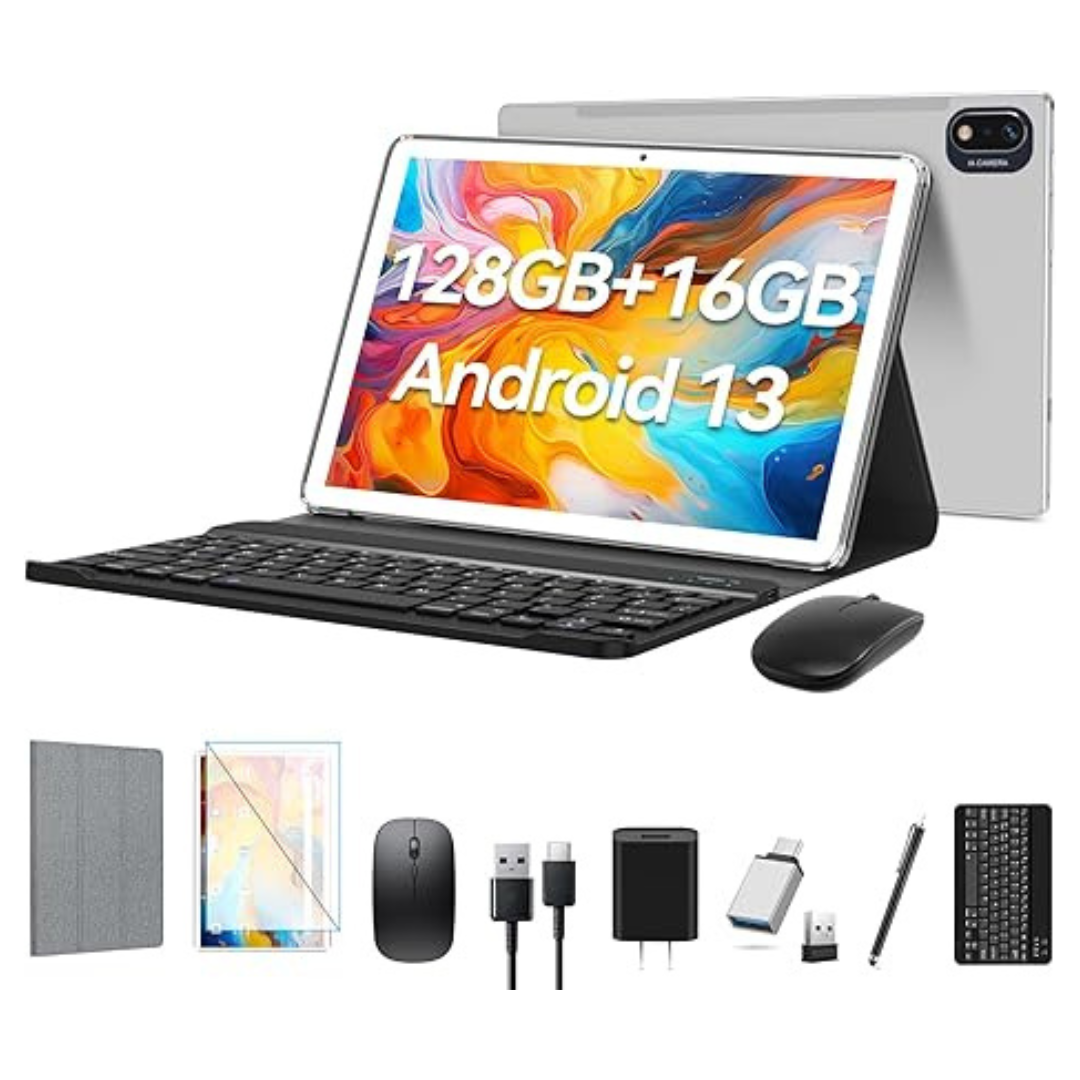 Kimlok 10.1" 128GB Wi-Fi Tablet With Keyboard, Mouse, Case