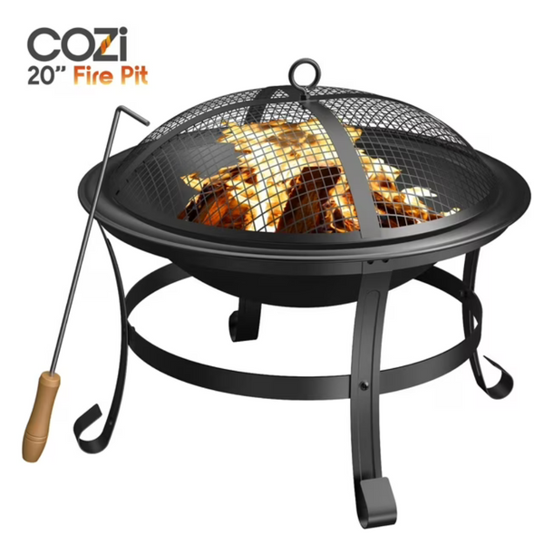 Cozi 20" Wood Burning Fire Pit with Iron Net and Cover Lid