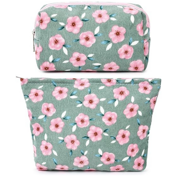 2-Piece Soidram Women's Sakura Capacity Canvas Mix Large Cosmetic Bag