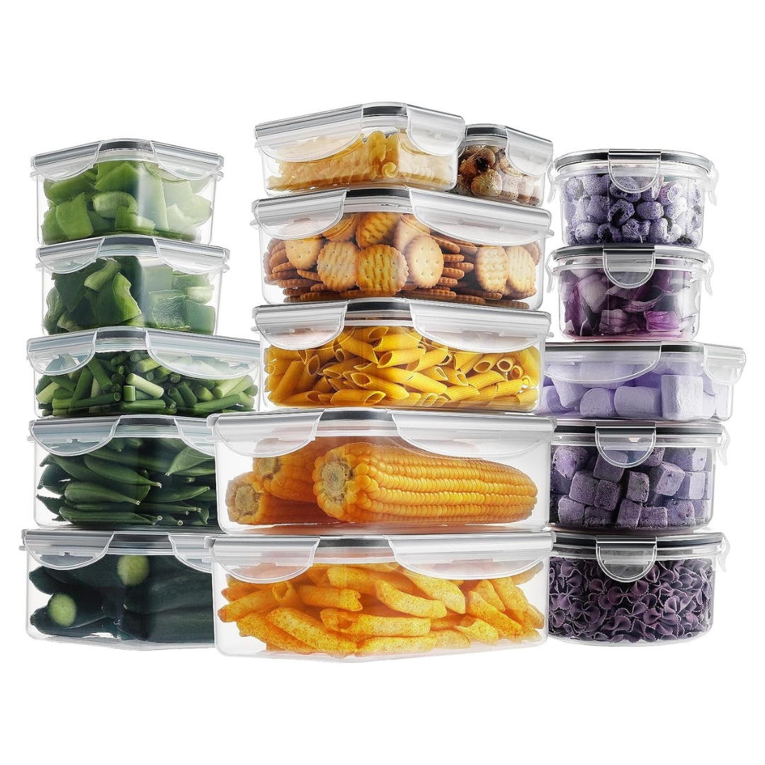 32-Pieces BPA-Free Food Storage Plastic Containers Set With Lids