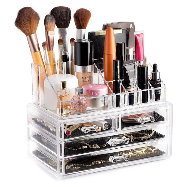 Masirs Acrylic 16 Compartment Clear Makeup Organizer