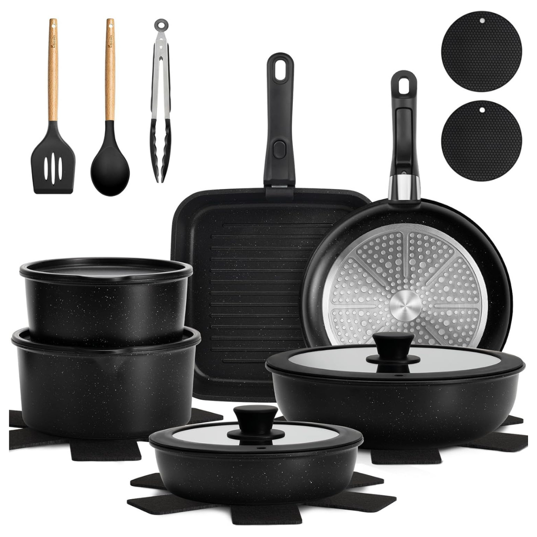 22-Piece Pots And Pans Set Non Stick Detachable Handle Cookware Sets