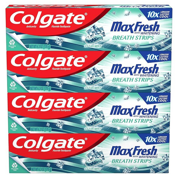 12-Pack (3x4-pk) 6.3oz Colgate Max Fresh Whitening Toothpaste With Mini Strips