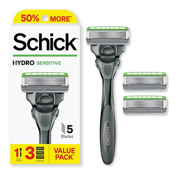 Schick Hydro Sensitive Razor With 3 Razor Blades Refills For Men