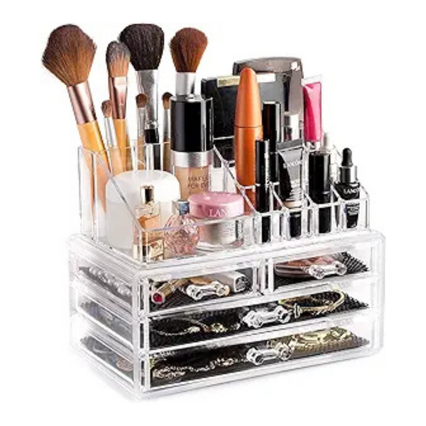 Masirs Clear Makeup Organizer (4-Drawer/16 Compartments)