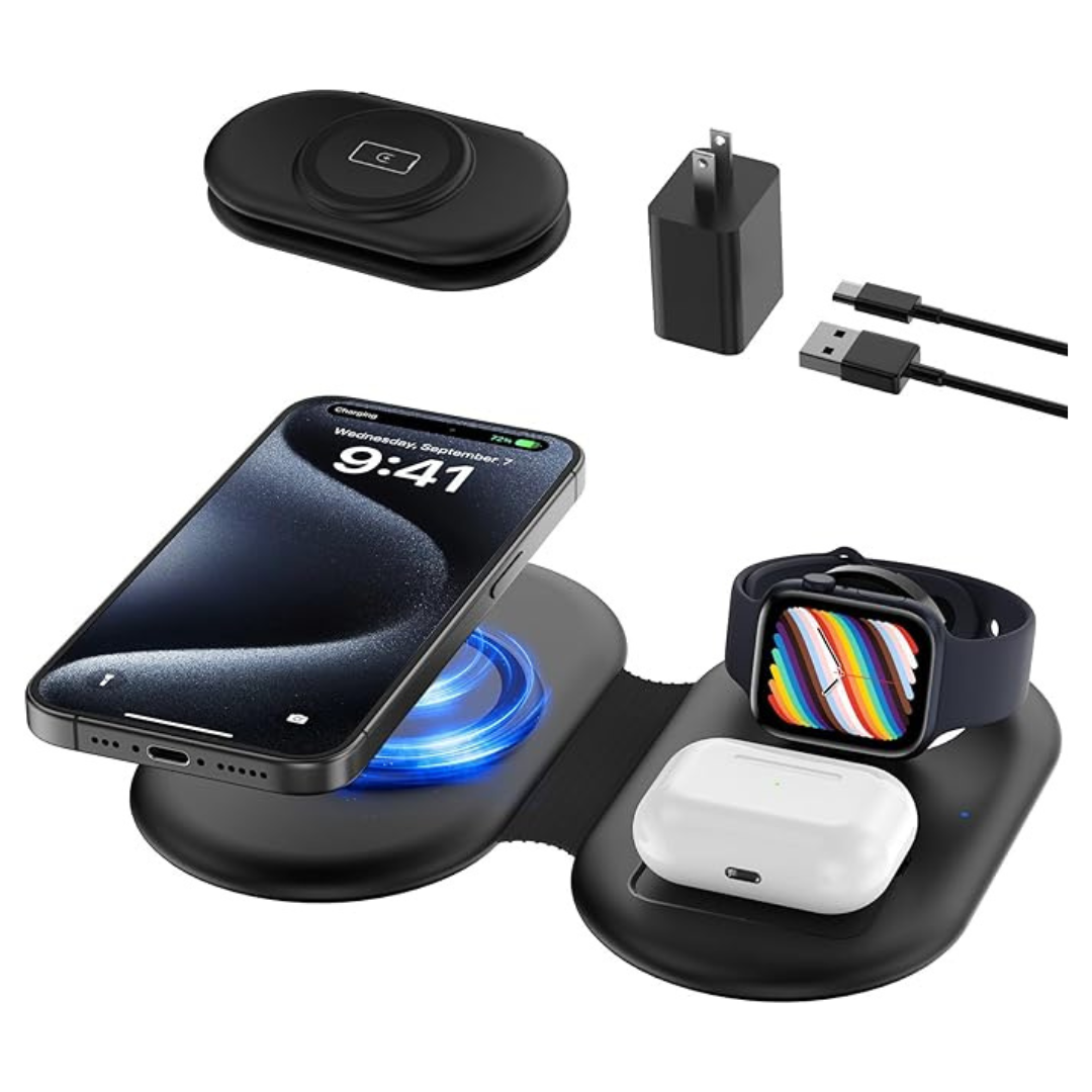 3-In-1 Portable Foldable Wireless Charging Station With Adapter